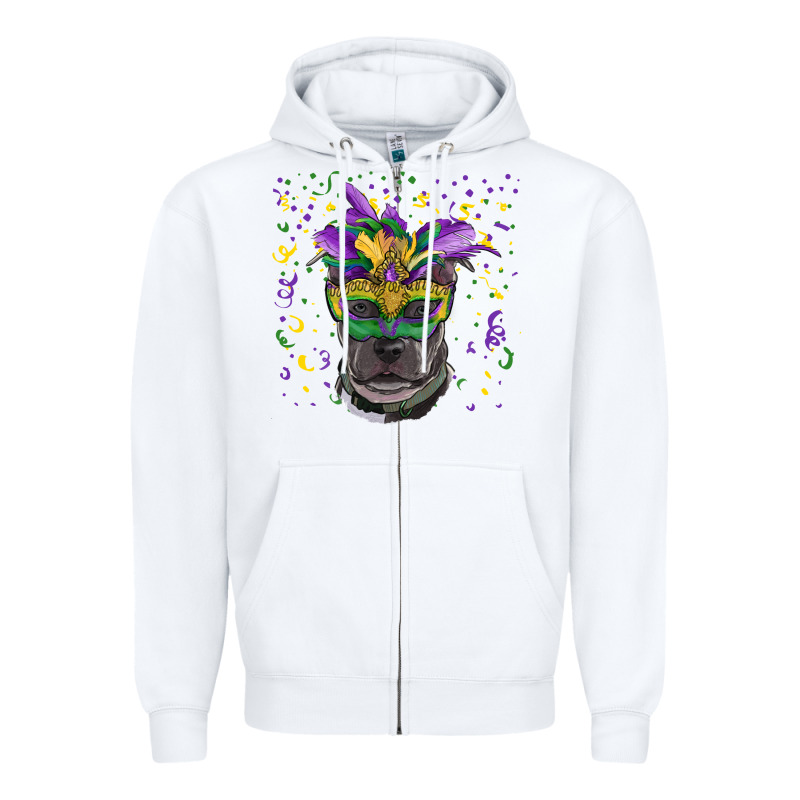 Mardi Gras  Mask Pitbull Zipper Hoodie by RanaPortraitStore | Teevron