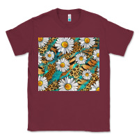 Burgundy Leopard And Tiger Daisy Classic Tee - RanaPortraitStore