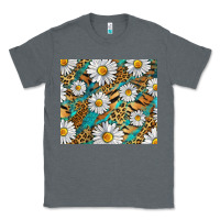 Charcoal Heather Leopard And Tiger Daisy Classic Tee - RanaPortraitStore