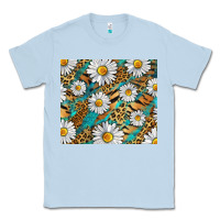 Dusty Blue Leopard And Tiger Daisy Classic Tee - RanaPortraitStore