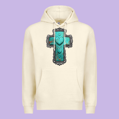 Turquoise Gemstone Cross Premium Hoodie Designed By Jasminsmagicworld