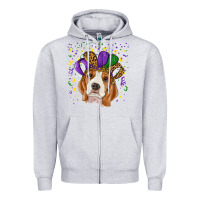 Heather Grey mardi gras beagle Zipper Hoodie - RanaPortraitStore