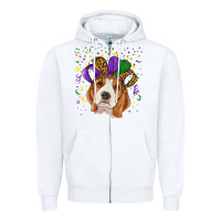 White mardi gras beagle Zipper Hoodie - RanaPortraitStore