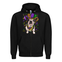 Black mardi gras hat  english bulldog Zipper Hoodie - RanaPortraitStore