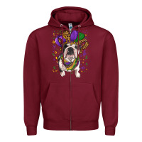 Burgundy mardi gras hat  english bulldog Zipper Hoodie - RanaPortraitStore