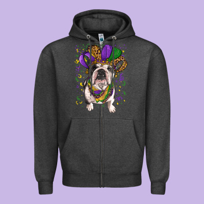 Zipper Hoodie mardi gras hat  english bulldog