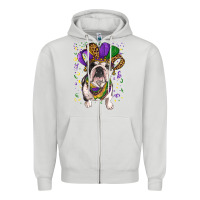 Dove Grey mardi gras hat  english bulldog Zipper Hoodie - RanaPortraitStore