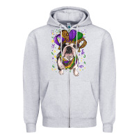 Heather Grey mardi gras hat  english bulldog Zipper Hoodie - RanaPortraitStore
