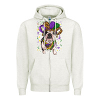 Oatmeal Heather mardi gras hat  english bulldog Zipper Hoodie - RanaPortraitStore