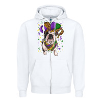 White mardi gras hat  english bulldog Zipper Hoodie - RanaPortraitStore