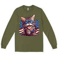 Army Green cat4 Long Sleeve Tee - Unal Design