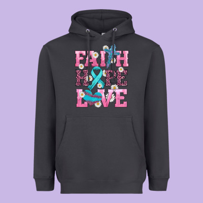 Faith Hope Love  Cross And Ribbon Heavyweight Hoodie Designed By Hra Design Shop