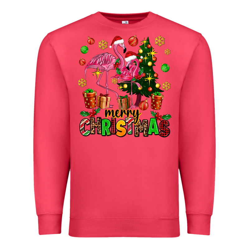 Flamingo Merry Christmas Premium Sweatshirt by AdoDesignShop | Teevron