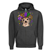 Charcoal Heather mardi gras hat chihuahua Zipper Hoodie - RanaPortraitStore