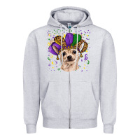 Heather Grey mardi gras hat chihuahua Zipper Hoodie - RanaPortraitStore
