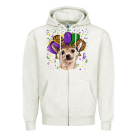 Oatmeal Heather mardi gras hat chihuahua Zipper Hoodie - RanaPortraitStore