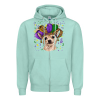Seafoam mardi gras hat chihuahua Zipper Hoodie - RanaPortraitStore
