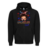 Black all american girl messy bun Zipper Hoodie - texasbilliewilder