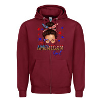 Burgundy all american girl messy bun Zipper Hoodie - texasbilliewilder