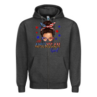 Charcoal Heather all american girl messy bun Zipper Hoodie - texasbilliewilder