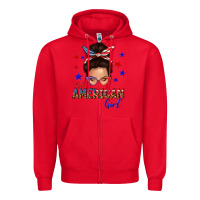 Red all american girl messy bun Zipper Hoodie - texasbilliewilder