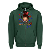 Sports Green all american girl messy bun Zipper Hoodie - texasbilliewilder