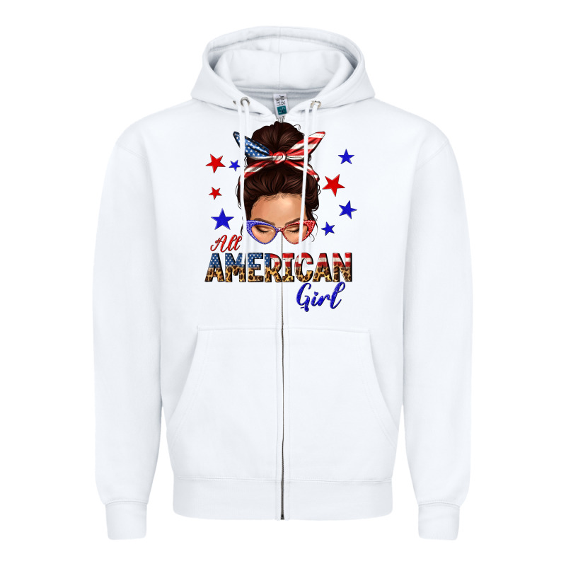 All American Girl Messy Bun Zipper Hoodie by texasbilliewilder | Teevron