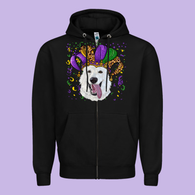 Zipper Hoodie mardi gras hat  white shepherd