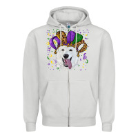 Dove Grey mardi gras hat  white shepherd Zipper Hoodie - RanaPortraitStore