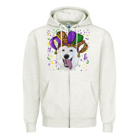 Oatmeal Heather mardi gras hat  white shepherd Zipper Hoodie - RanaPortraitStore