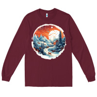 Burgundy deer snow house design Long Sleeve Tee - Unal Design