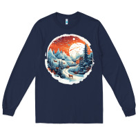 Navy deer snow house design Long Sleeve Tee - Unal Design