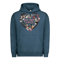 Pigment Midnight Navy but first coffee Urban Hoodie - MaliasSmallBusiness