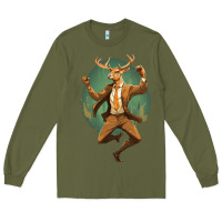 Army Green happy deer Long Sleeve Tee - Unal Design