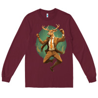 Burgundy happy deer Long Sleeve Tee - Unal Design