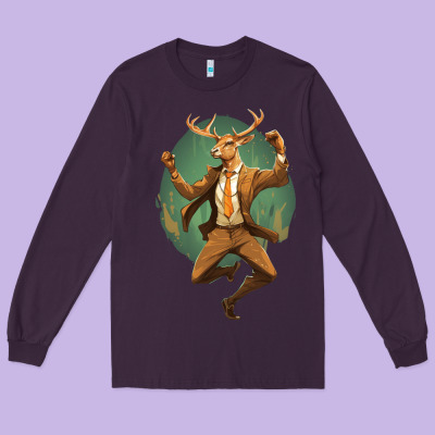 Happy Deer Long Sleeve Tee Designed By Unal Design