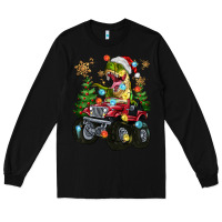 Black Christmas T-rex With Monster Truck Long Sleeve Tee - MaliasSmallBusiness
