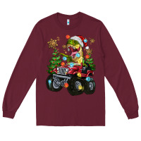Burgundy Christmas T-rex With Monster Truck Long Sleeve Tee - MaliasSmallBusiness