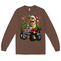 Chestnut Christmas T-rex With Monster Truck Long Sleeve Tee - MaliasSmallBusiness