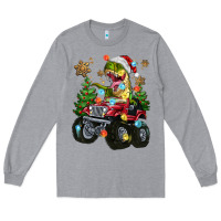 Heather Grey Christmas T-rex With Monster Truck Long Sleeve Tee - MaliasSmallBusiness