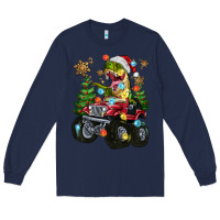 Navy Christmas T-rex With Monster Truck Long Sleeve Tee - MaliasSmallBusiness