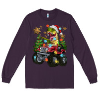 Plum Christmas T-rex With Monster Truck Long Sleeve Tee - MaliasSmallBusiness