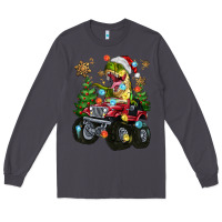 Smoke Christmas T-rex With Monster Truck Long Sleeve Tee - MaliasSmallBusiness