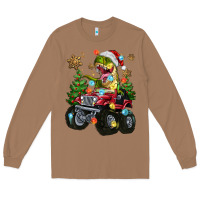 Toasted Coconut Christmas T-rex With Monster Truck Long Sleeve Tee - MaliasSmallBusiness
