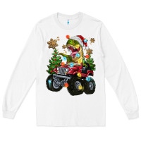 Christmas T-rex With Monster Truck Long Sleeve Tee | Teevron