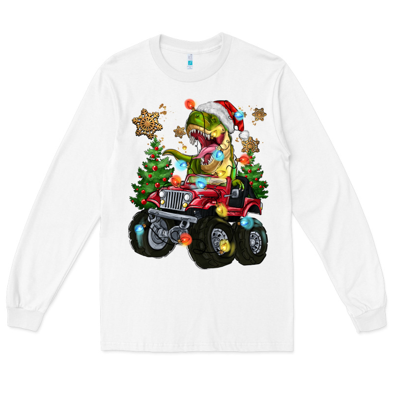 Christmas T-rex With Monster Truck Long Sleeve Tee by MaliasSmallBusiness | Teevron