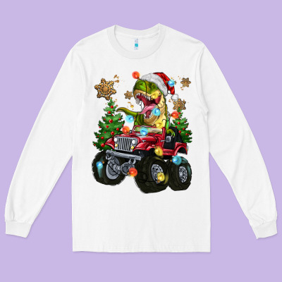 Long Sleeve Tee Christmas T-rex With Monster Truck