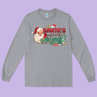 Long Sleeve Tee Santa's Favorite Nurse