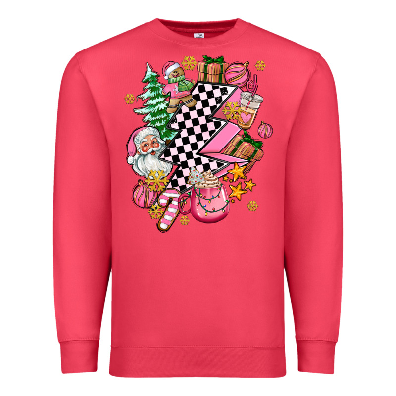 Pink Christmas Lightning Bolt Premium Sweatshirt by AdoDesignShop | Teevron