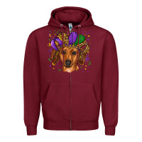 Burgundy mardi gras hat dachshund Zipper Hoodie - RanaPortraitStore
